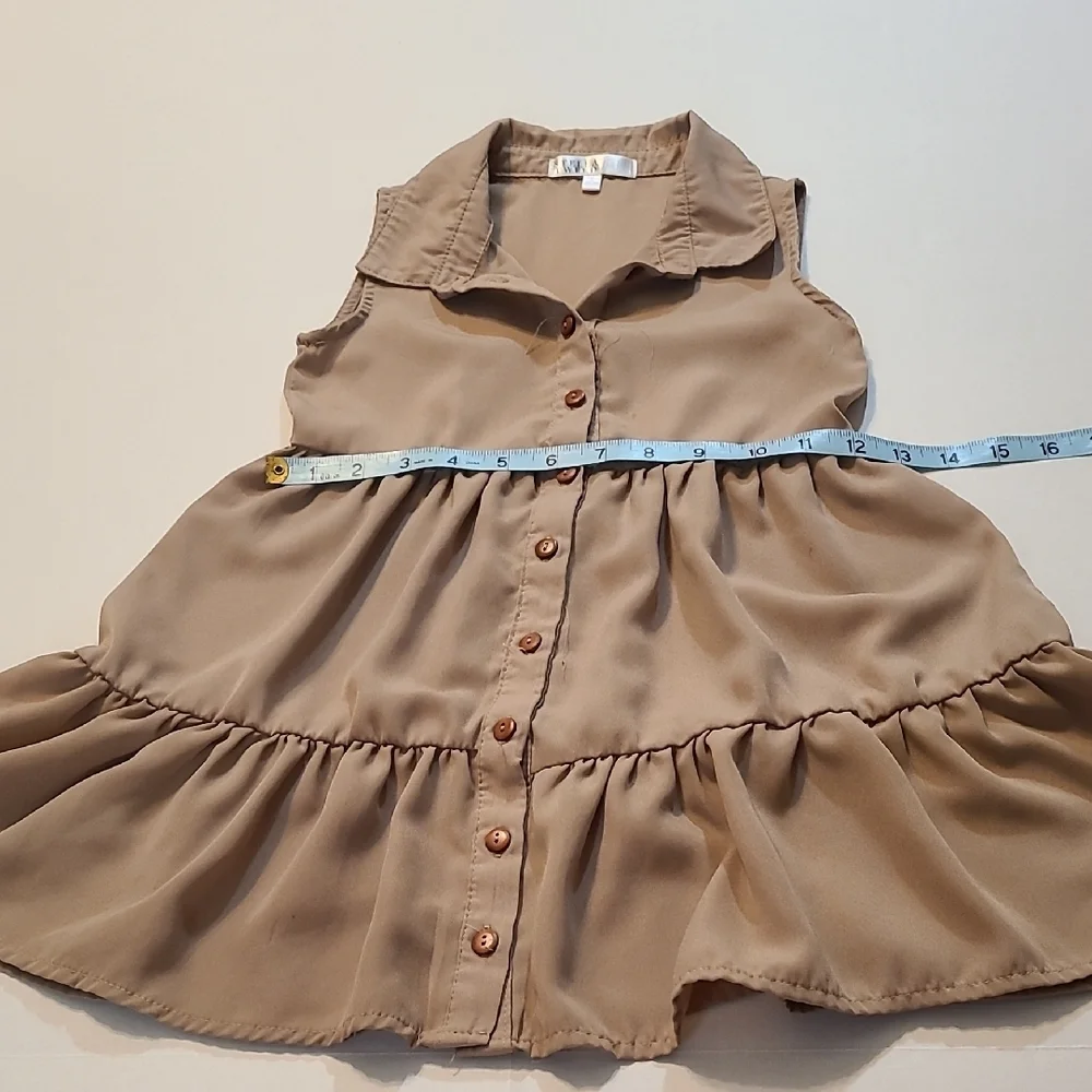 Stella Tweed Girls Tan Chic Cute Sleeveless Tiered Sundress Small EUC Button Up - Picture 7 of 10